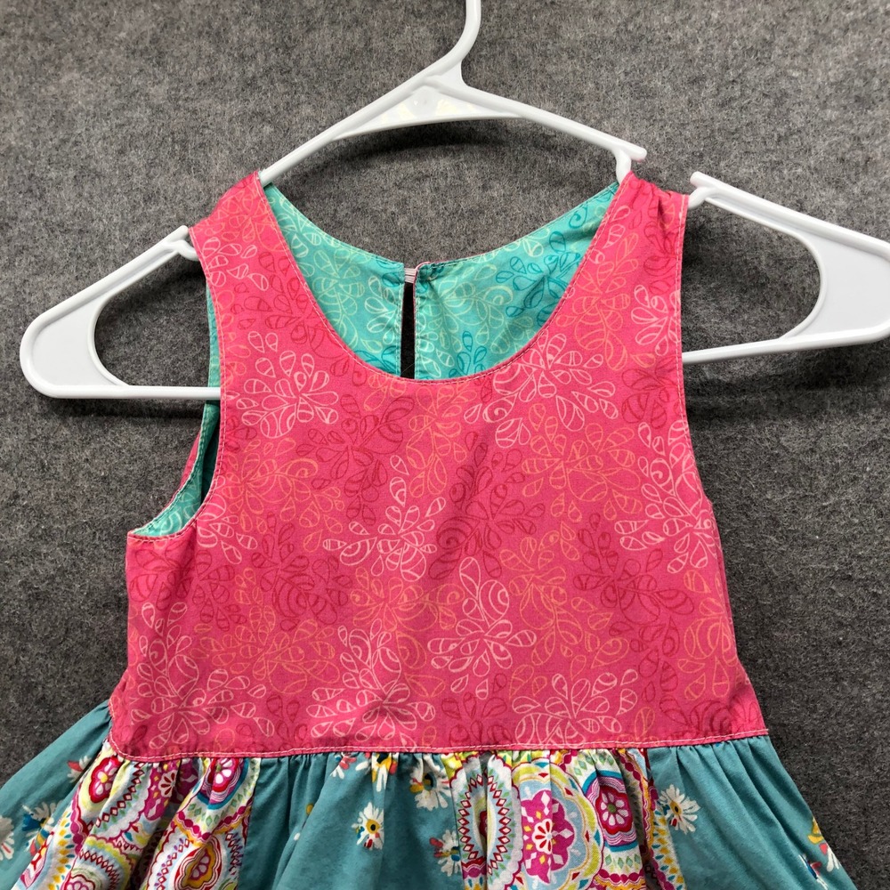 Matilda Jane Floral Bubble Hem Dress Girls 6 Pink Teal Sleeveless Heart Pocket - Picture 5 of 7